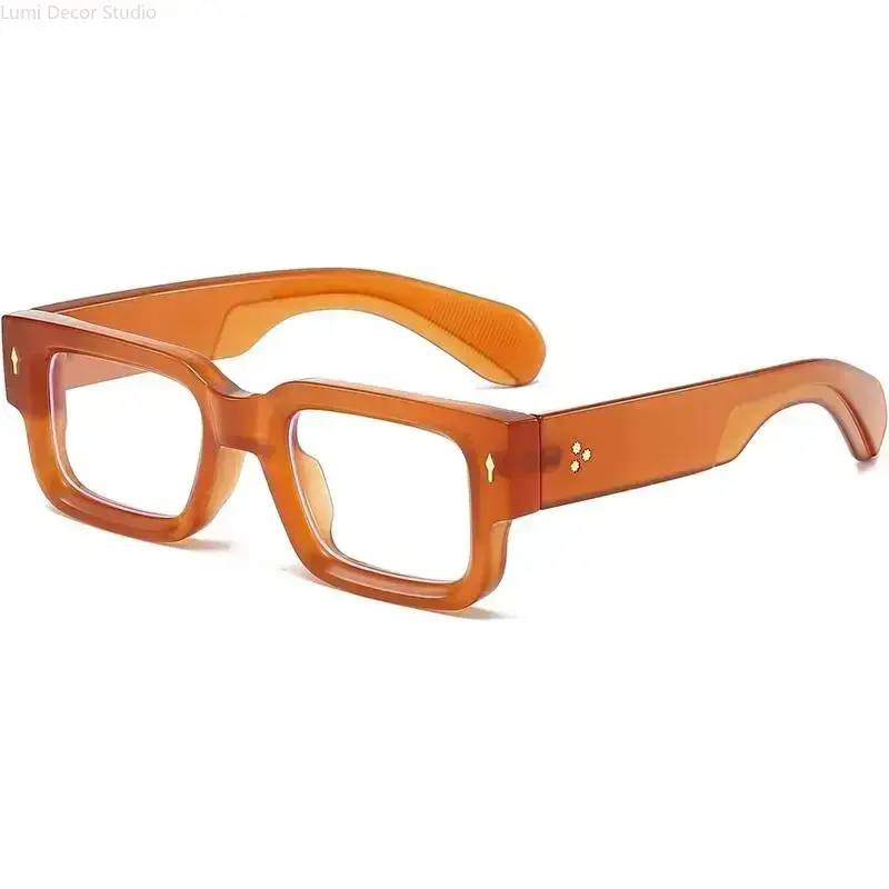 Thick Square Frame Blue Light Blocking Glasses with Rivet Details ...