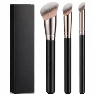 3 PCS Foundation Contour & Conceal Brush Set Angled Synthetic Kabuki Brush for Blending Buffing & Setting with Liquid Cream & Powder (170S/270S/370S)