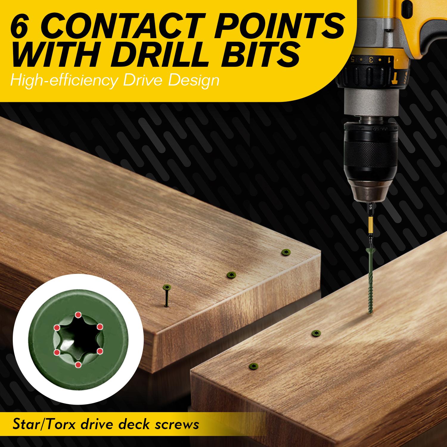 VKKM 100Pcs #10 x 3 Inch Green Torx Deck Screws, Knurled Self-Tapping Anti-Split Rust Resistant Exterior Wood Fasteners with T25 Bit for Deck Fence Outdoor Woodworking