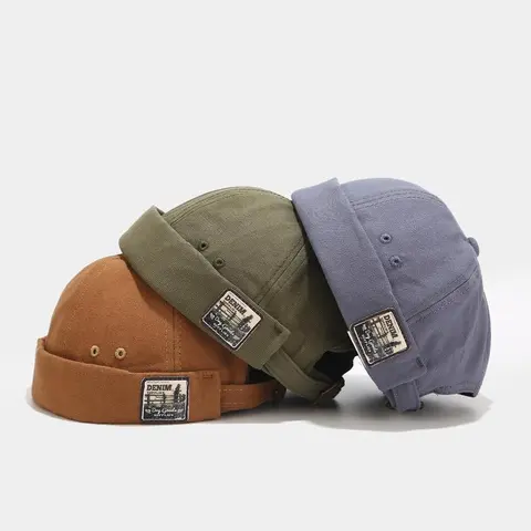 Denim Brand Unisex Brimless Visor-Less Skull Cap - Stackable Fabric, Green-Beret Edge, Trucker-Inspired Casual Outfits Cap for Everyday & Sports Use, Fashion Beanie, Streetwear Outdoor Sports Hat