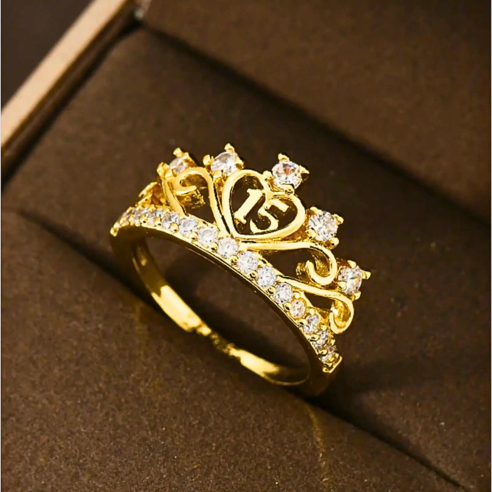 1pc Queen Crown Heart Shape Zirconia Stone Ring, Suitable For Anniversary, Birthday, Graduation Gift, Christmas Gift
