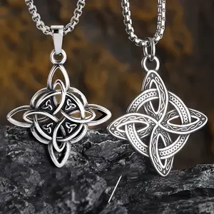 2pcs/set Vintage Geometric Witch Knot Irish Celtic Knot Trinity Knot Stainless Steel Pendant Necklace for Men Women Amulets Jewelry Gifts Classic Design Durable Everyday Wear