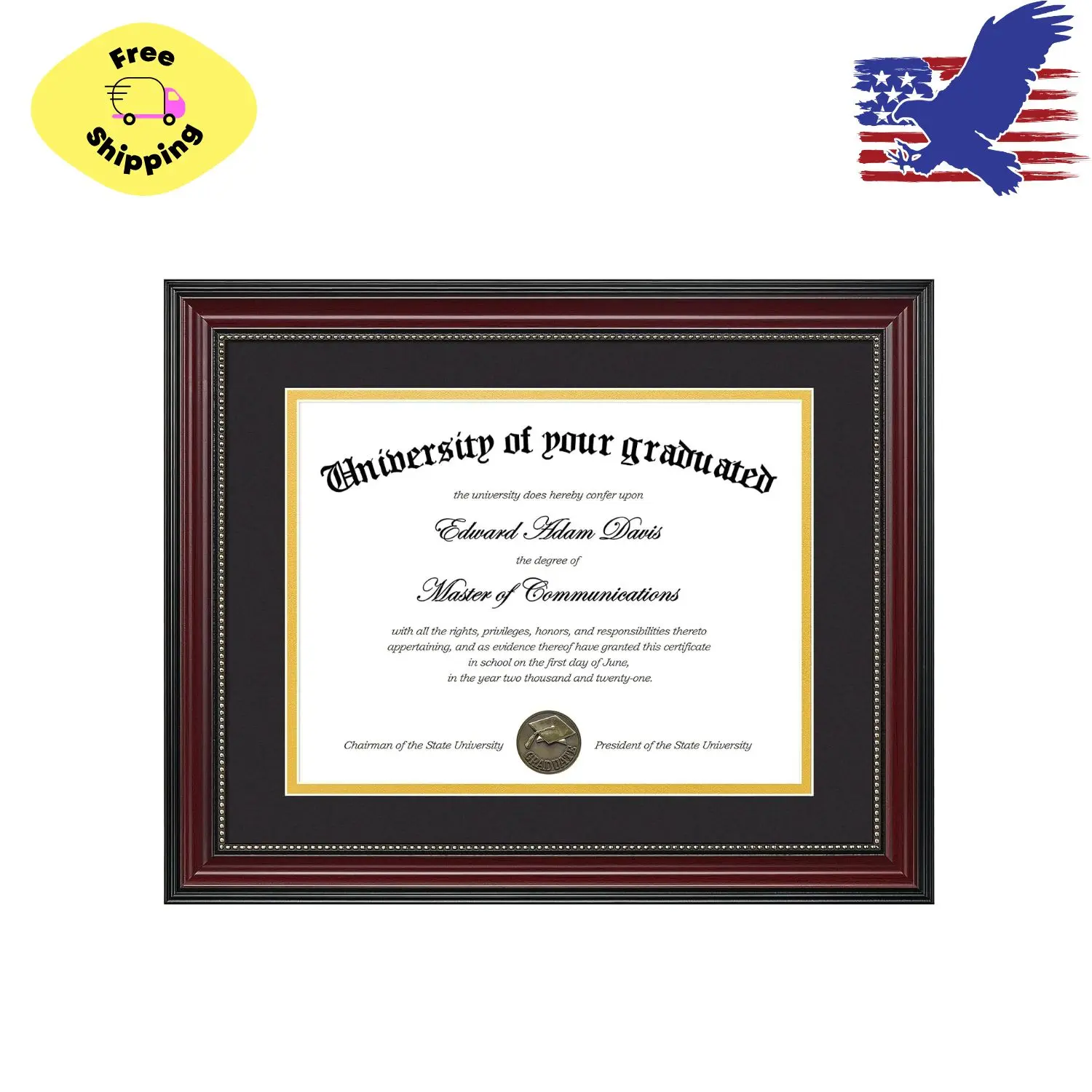 Diploma Frame 11x14, Wood Grain with Gold Beading, 1 Pack