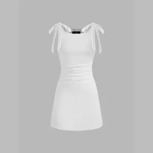 Cider [4 colors, size 0-26] Square Neck Solid Bowknot Mini Dress