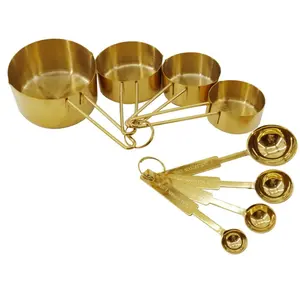 8Pcs Gold Measuring Cups and Spoons Set, Nesting Stainless Steel Kitchen Measuring Cups Stackable Tablespoons Set for Baking, Cooking Dry and Liquid Ingredients, Dishwasher Safe Kitchenware - Home Improvement.