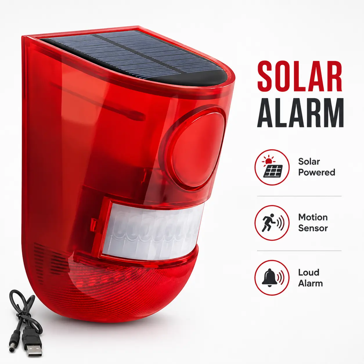129dB Solar Powered Siren Alarm with Motion Sensor, 6 LED Flash Modes, IP55 High Quality - Outdoor Security Speaker for Home, Farm, Home Improvement Security & Safety