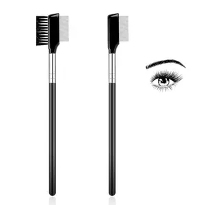 Eyelash Comb with Metal Teeth, 2 Pack Multi-purpose Lash Comb Resuable Eyelash Separator Tool Professional Eyebrow Brush Grooming Eyelash Brush with Wood Handle Eye Makeup Brush Tool for Women Cosmetic