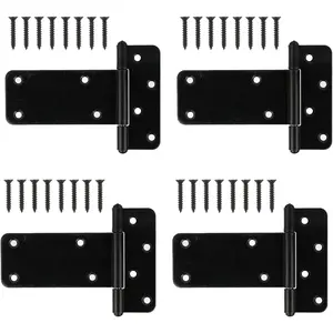 5" Heavy Duty Gate Hinges,260 Lbs Capacity Black Door Hinges,4 Pack T Gate Hinges, Wrought Hardware for Wooden Fences, Barn Door, Screws Included (5 inches - 4 Pack)