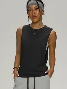 Women's Sleeveless High Elasticity Tank Top, Loose Fit Round Neck Shirt for Spring Summer Gym Fitness Running Outdoor Casual Exercise