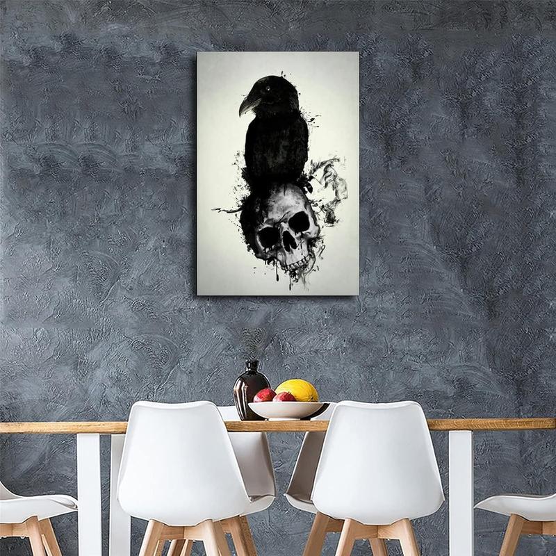 Skull and Raven Tattoo Meaning Poster Decorative Painting Canvas Wall Art Living Room Posters Bedroom Painting 12x18inch(30x45cm)