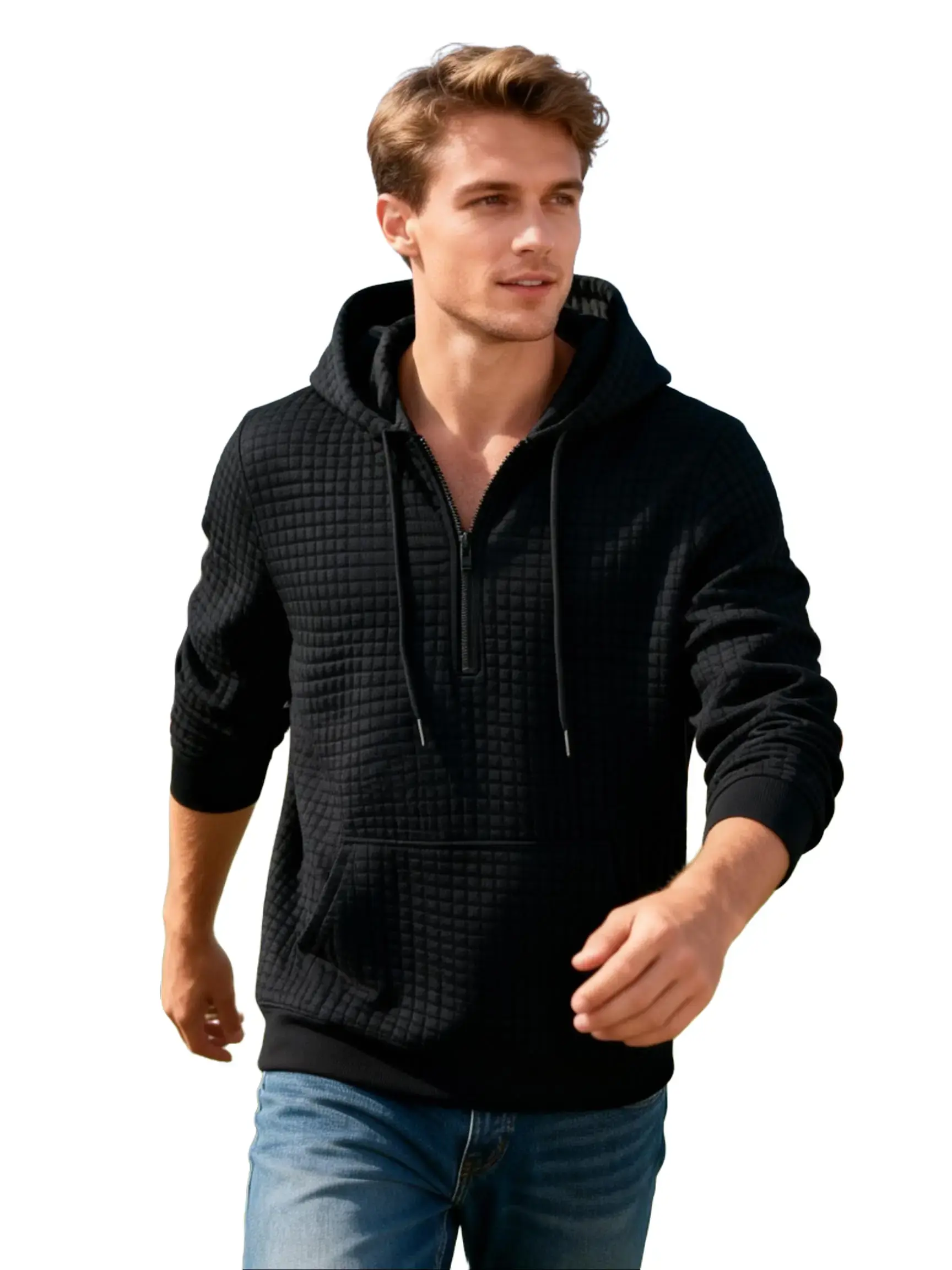 Men's Waffle Hooded Sweater, Long Sleeve Pullover, Regular Version, Soft Breathable Fabric, Durable, Daily Comfort, Machine Washable, Casual Outdoor, Urban Street Style, Men Hoodie Spring Summer Statements