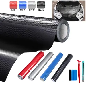 1FT x 5FT / 30*150CM Gloss Carbon Fiber Car Wrap Vinyl Bubble Free Air Release Adhesive Car Wrap Film Roll Automotive DIY Decals With Installation Tools