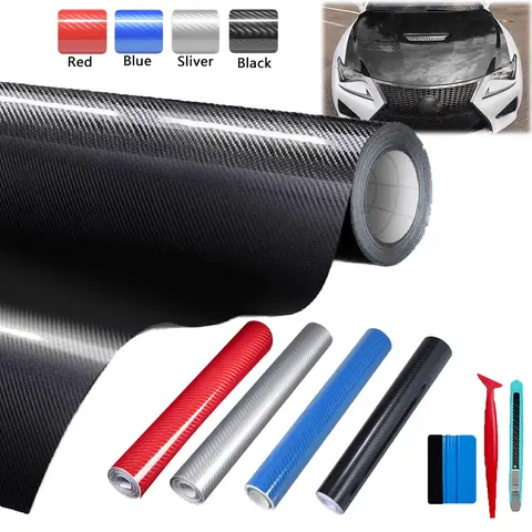 Gloss Carbon Fiber Car Wrap Vinyl Roll - 1FT x 5FT/30*150CM Bubble-Free Air-Release Adhesive Universal Sticker with Installation Tools for Uniform DIY Decor, Cool Vehicle Exterior Decoration