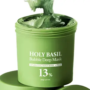 Holy Basil Bubble Deep Mask | Blackhead Removal & Pore Cleansing, Purifying Clay Wash-Off Pack, Carbonated Water, for Sensitive Skin | Korean Skincare, 90g / 3.17 oz
