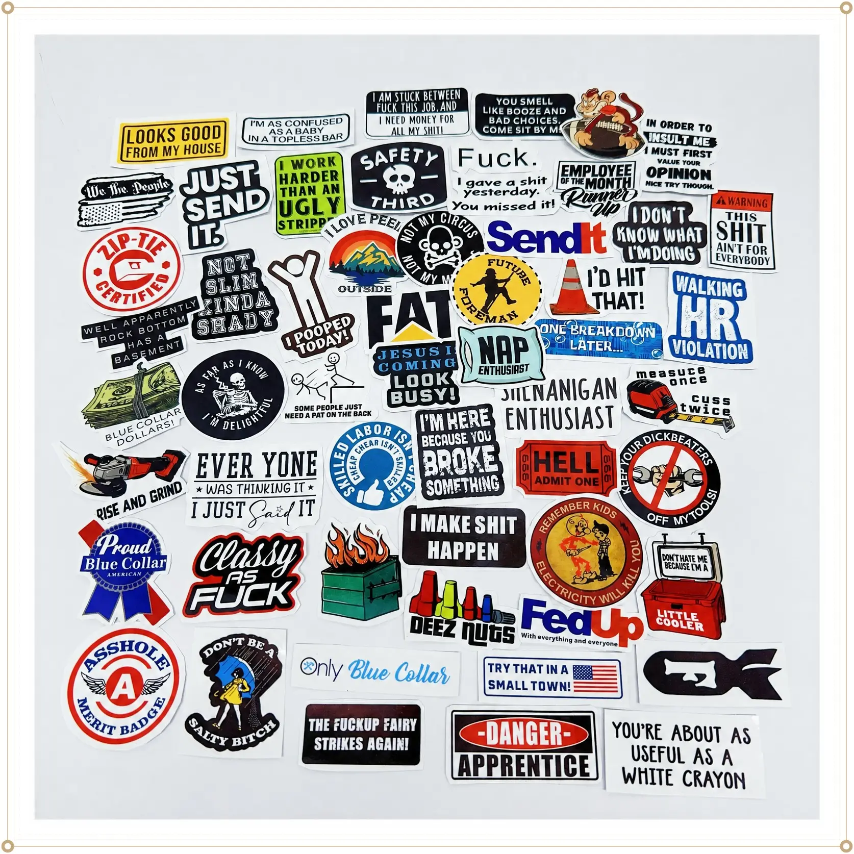GoodLittleGoods 2Set of 100 Funny Hard Hat Sticker Packs - Durable Waterproof Vinyl Stickers for Toolboxes Welding Hoods & More 24 50 or 100 Pcs American Made Quality Stickers