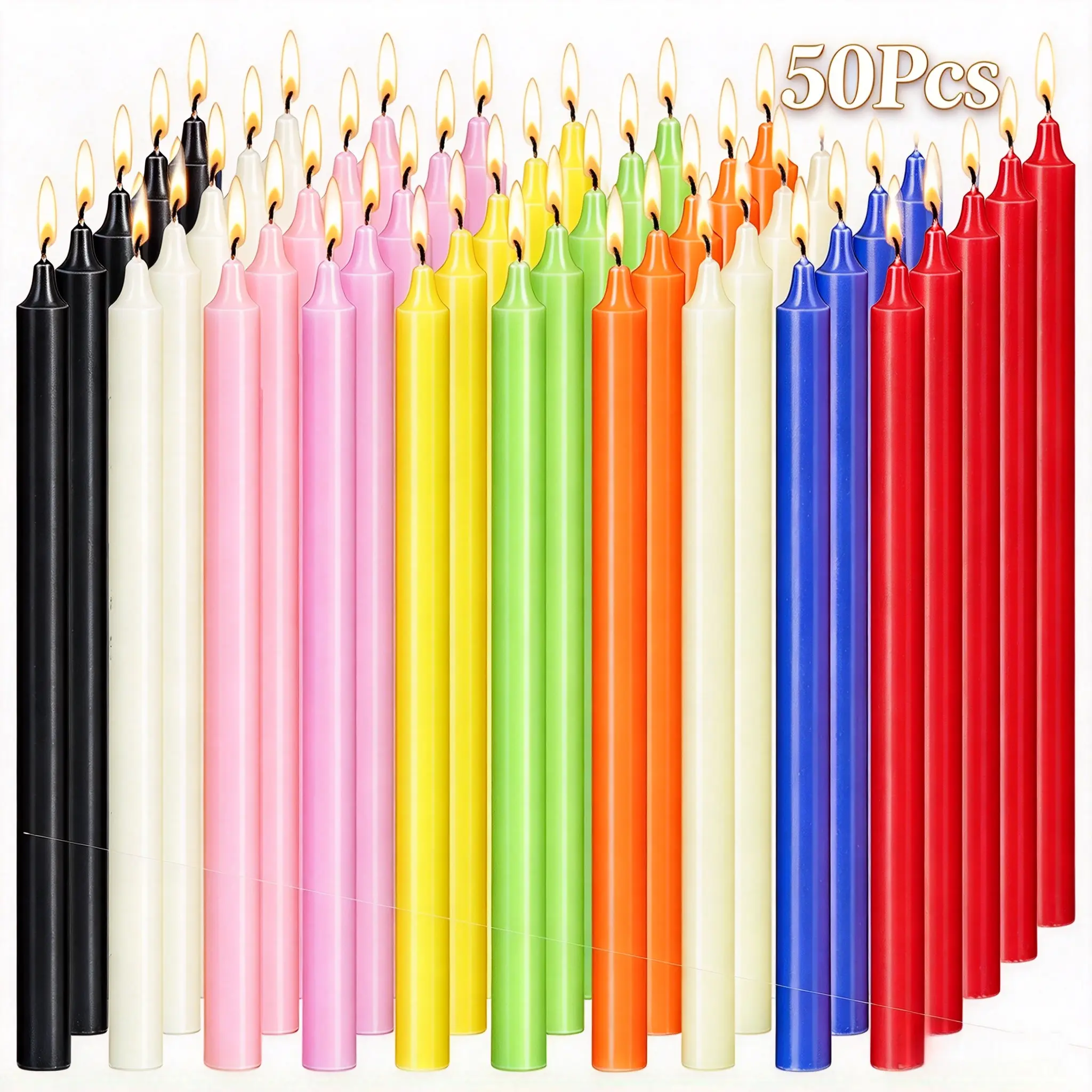 50 pcs Unscented Assorted Colors Tall Taper Candle | 5.9" Tall x 0.4" Diameter | Great for Casting Chimes, Rituals, Spell, Wax Play & More