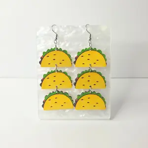 #158 Triple Tacos Dangle Earrings, Casual, Cinco de Mayo, Mexican, Food, Wood