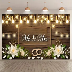 Floral & Letter Pattern Wedding Wooden Board Background Banner, 1 Count Romantic Wedding Party Decoration, Garden Decoration, Birthday Background, Home Decoration, Flower, Floral Wedding Backdrop, Party Decorations Banners