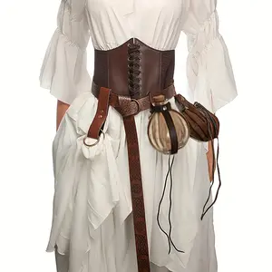 5pcs Set, Women'S Corset Renaissance Costume Set, Medieval Renaissance Belt and Pouch and Cork Potion Bottle and Waist Guard, Halloween Christmas LARP Cosplay Costume, Party Decorations Photography Props, Stage Performance Accessories Gifts