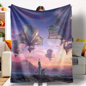 Fantasy Sky Balloon Flannel Blanket  Dreamlike SciFi Landscape Print  Soft Warm Cozy Lightweight Decorative Bedding  Perfect for Bedroom Sofa Office Gift Home Decor Relaxing Moments tiktokshopspringglowup