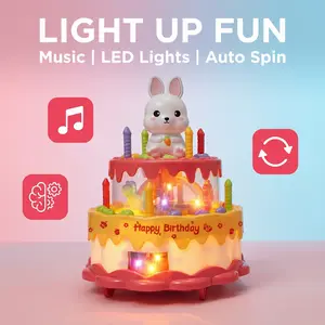Light Up Musical Spinning Birthday Cake Toy for Kids – LED Flashing Lights, Built-in Music, Automatic Rotating Party Gift