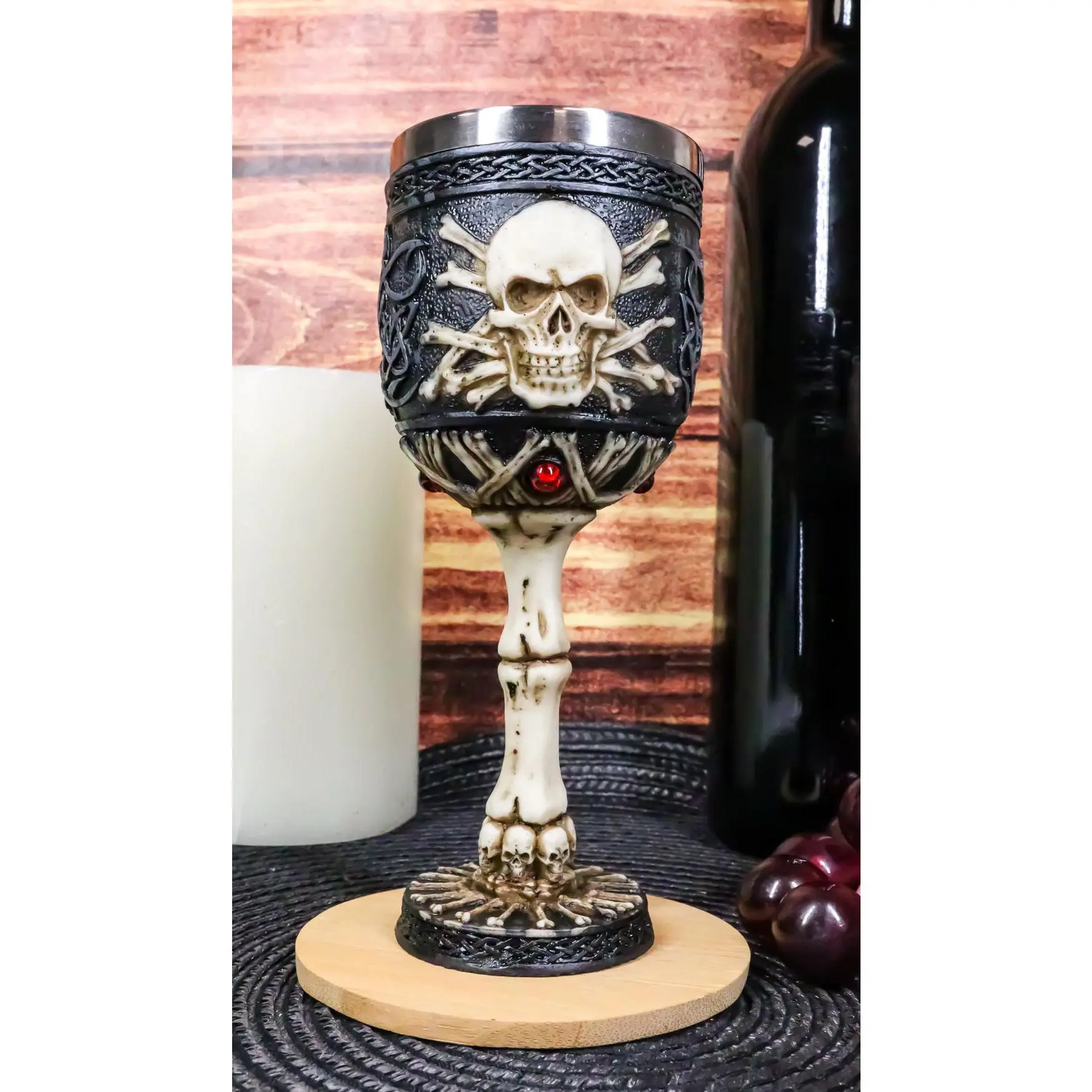 Ebros Gift Skeletal Tree of Life Skull Cross Bones Small 6"H Wine Drink Goblet Chalice Cup