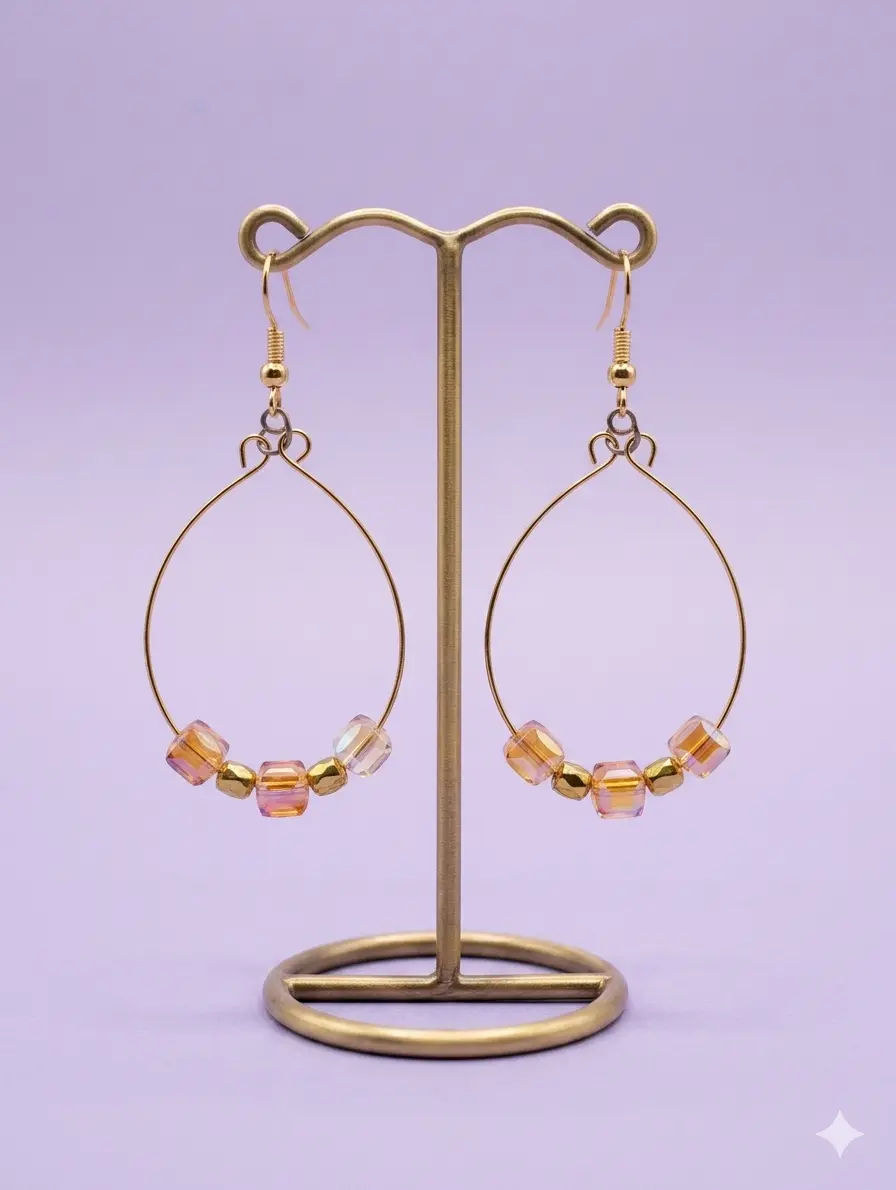 Rustic Gold Hoop Earrings with Amber Beads, Ornate Folklore-Inspired Statement Jewelry for Women, OOAK Handcrafted Wearable Art, Gold Aesthetic, Beaded Hoops, Aok Artisan Jewelry, Choking Hazard Small Parts, One-Of-A-Kind