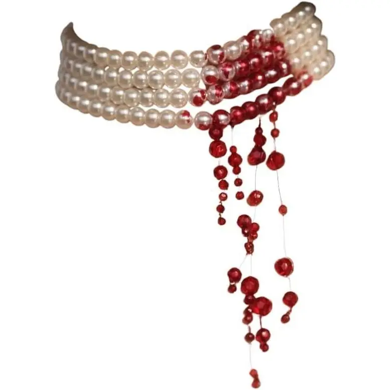 Handmade Vampire Choker, Dripping Blood Imitation Pearl Necklace Halloween Party Costume