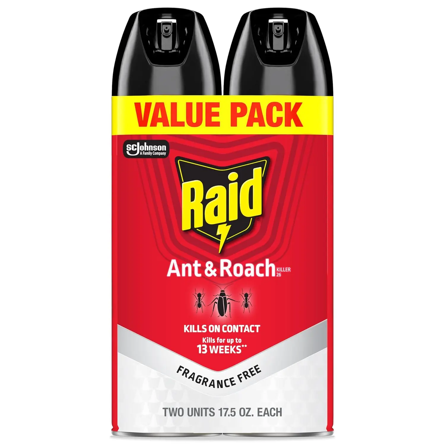 Raid Ant & Roach Killer - Fragrance-Free Home Pest Control, Kills Ants/Cockroaches on Contact, 17.5 Oz Bottles, 2-Pack