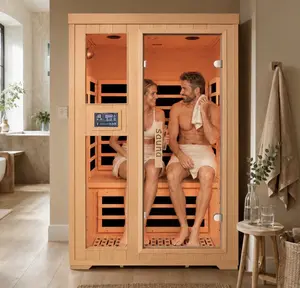Homsido 2-Person Low EMF Far Infrared Sauna for Home,Canadian Hemlock Wood with 7-Color Therapy,Bluetooth Speakers,Chromotherapy Lights,1850W Heater,Tempered Glass Door&LCD Control Panel