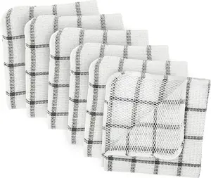 DII Scrubber Dishcloths Collection Windowpane Dishrag Set, 12x12, White/Gray Stripe, 6 Piece