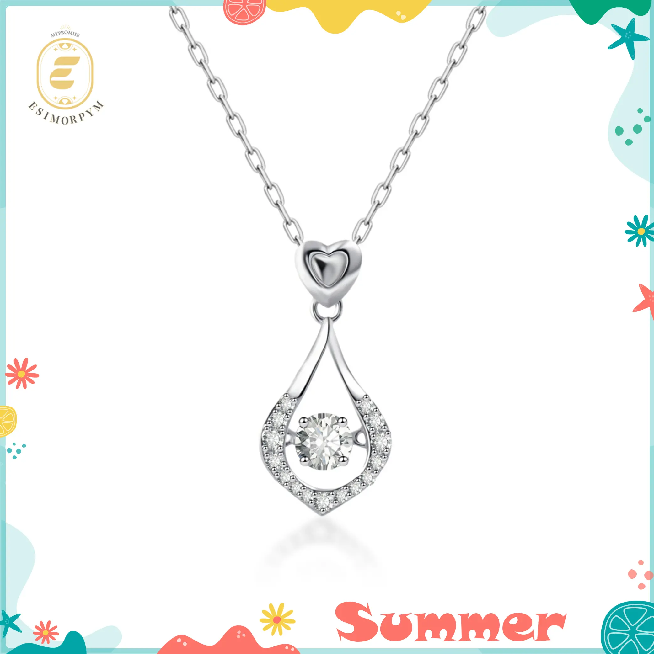Moissanite Sweetheart Teardrop Pendant Necklace Silver-Plated Valentine's Day Wedding Engagement Anniversary Romantic Elegant Gift Daily Wear