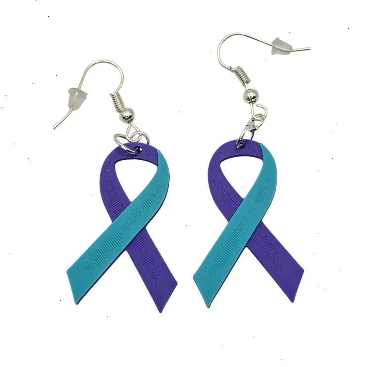 Purple & Teal Awareness Ribbon Earrings 3D Printed Hypoallergenic Nickel-Free Hooks for Suicide Prevention & Sexual Assault Support