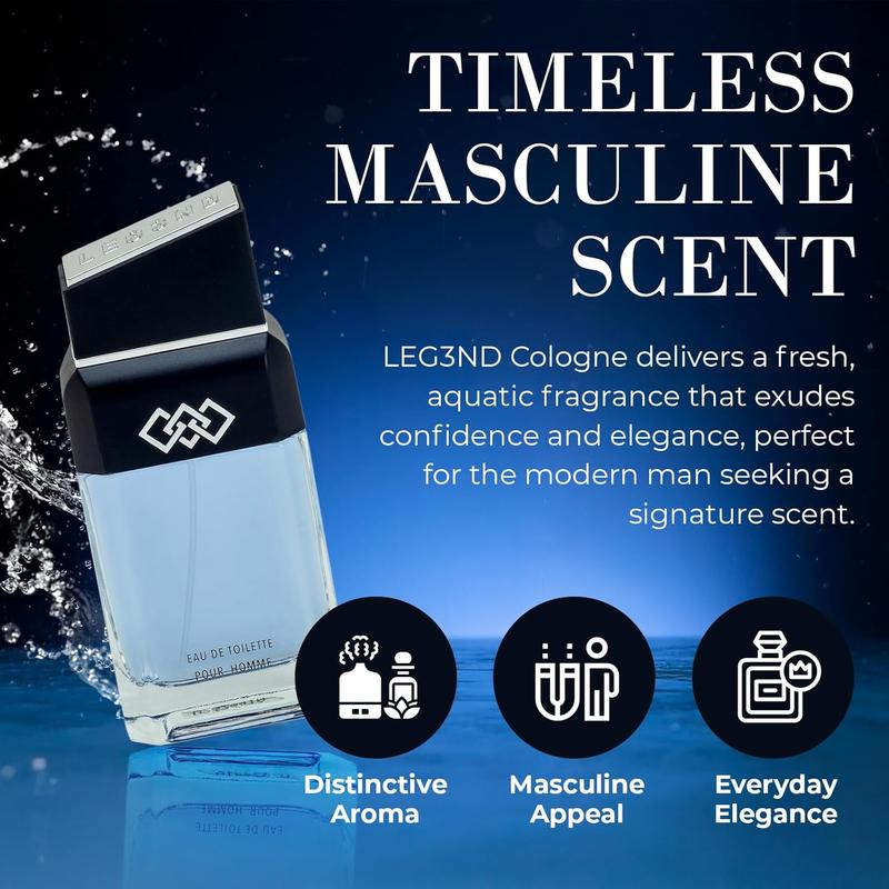 LEG3ND | Cologne for Men – 3.4oz / 100ml Eau de Toilette Spray – Fresh & Masculine Fragrances with Citrus, Woody & Spicy Notes – Long-Lasting All-Day Scent | Ideal for Everyday Wear, Office, Travel, or Special Occasions