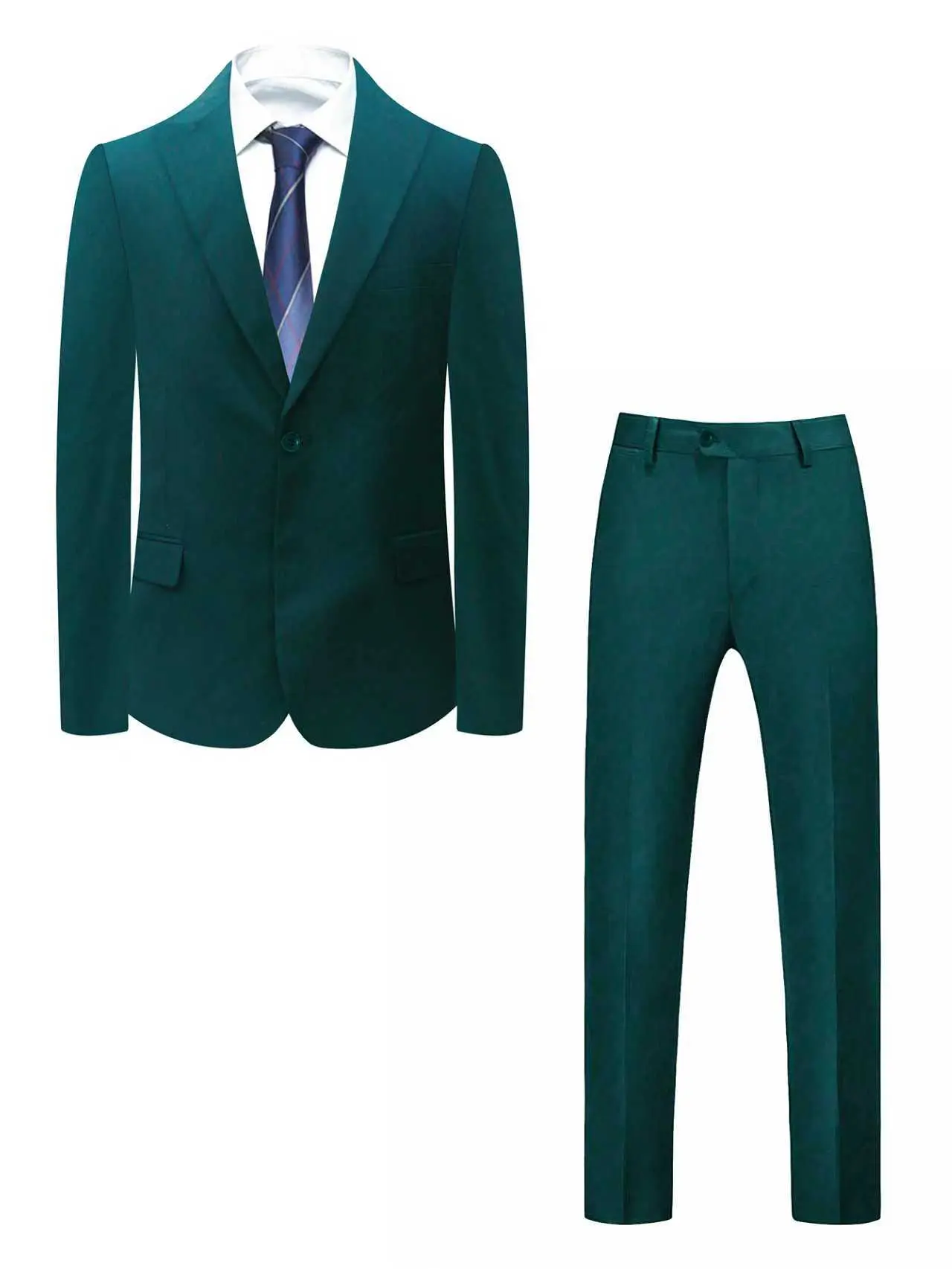 Men's 2-Piece Slim Fit Suit Set - Premium Dark Green + Light Blue Matching Formal Wear, Silky Aesthetic Fabric, Clean Cut, Longsleeves, Pocket-Equipped Menswear for Business Commute, Day Casual Easy-to-Style Wardrobe Essential, Elegant