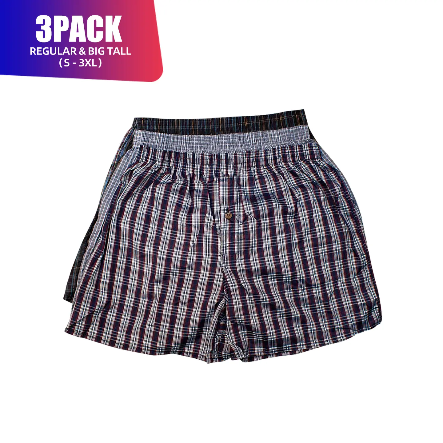 3 Pack Men's 100% Cotton Boxer Shorts Random Mixed Color Relaxed Fit Boxers Breathable Underwear Button Fly Pouch Elastic Waist Undershorts Menswear