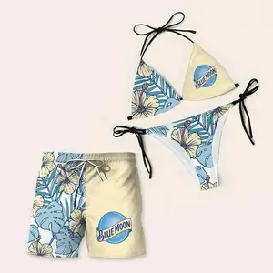 Matching Brew Couple Swimwear – Women Bikini & Men Beach Shorts, Summer Vacation Outfit, Bikini Set