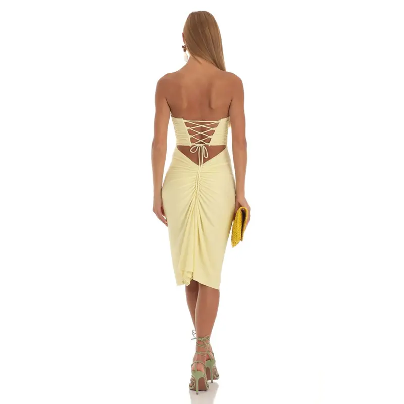strapless ruffle asymmetrical maxi dress in yellow Inara Yellow Ruffle Maxi Dress - US 8 main image 1