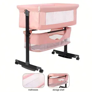 A Baby Bassinet Bedside Crib, 3 In 1 Bassinet Bedside Sleeper With, Easy Folding Portable Bedside Bassinet For Newborn Infant cradle cot bed cuddle Foldable Changing Table Inflatable Floor Chair with Air Pump auto swing Convertible Crib with Support Base