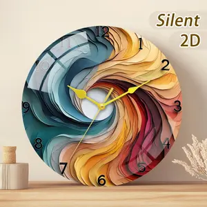 Modern Glass/wood Wall Clock, Round Wave Design, Battery Operated, 7.87-13.78 Inch, Home Decor, Christmas Gift, Living Room, Kitchen
