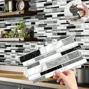 FLOLEOPA 48-Piece Peel-and-Stick Wall Decals Kitchen & Bathroom Splashback Protection Waterproof, Oil-Resistant, Heat-Resistant Ideal for Dining Rooms, Schools, and Office Wall Decor Marble Pattern Stickers, Tile Decals, Wall Panels