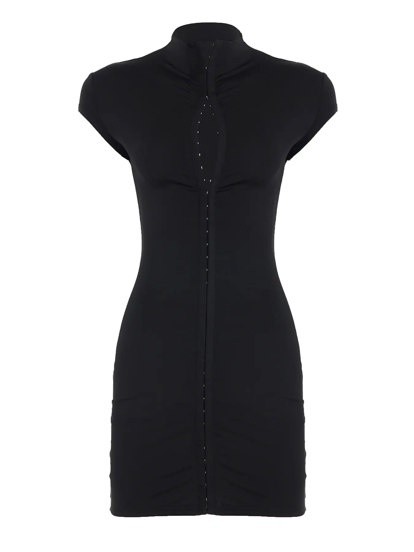 Fashion Street Style Series High Neck Hollowed Out Design ,Tight Fitting Short  Sleeved Dress.Hottie Sexy Black Hip Hugging Short Dress.Summer Casual Party  Outfits. Casual Comfy Chic, Casual Dresses, Womenswear - TikTok Shop