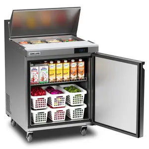 Coolake 27'' W Commercial Refrigerator Sandwich Salad Prep Table, 1 Door Sandwich Fridge with 8 GN 1/6 Pans