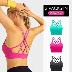 RUNNING GIRL Sports Bras for Women Pack Criss Cross Back Sexy Strappy Sports Bra Seamless Padded Yoga Bra with Removable Cups #SummerVibes Workout Bras