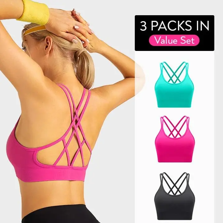 RUNNING GIRL Sports Bras for Women Pack Criss Cross Back Sexy Strappy Sports Bra Seamless Padded Yoga Bra with Removable Cups Workout Bras summerwins #DealsForYouDays,travel essentials,camping essentials
