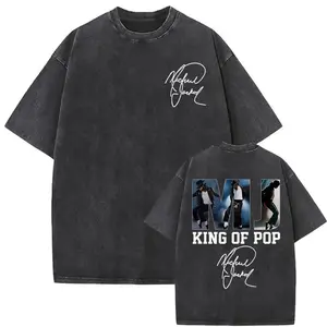 Michael Jackson King of Pop Graphic Tee, Vintage Washed Oversized Streetwear T-Shirt, Retro Y2K Hip Hop Summer Shirt Gift