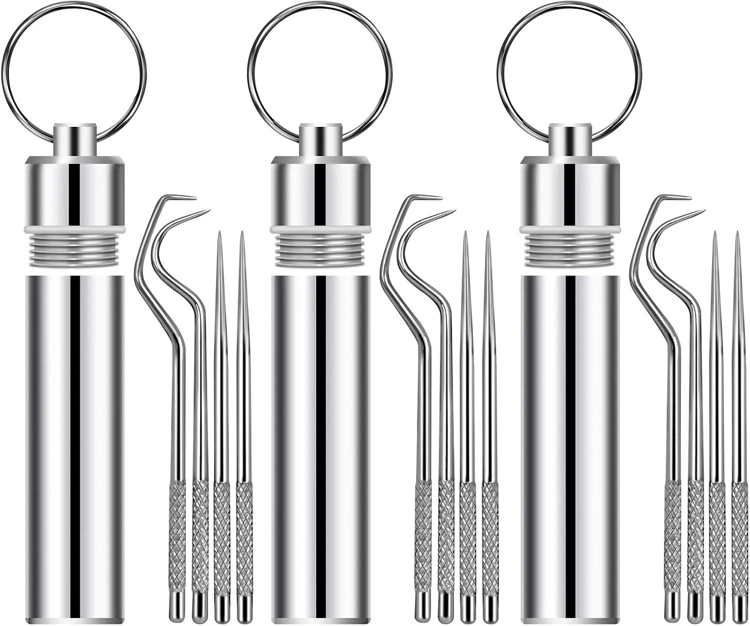 12 count Portable Stainless Steel Pocket Set  Metal Toothpicks, Holder for Outdoor Picnic Camping Traveling Supplies(3)