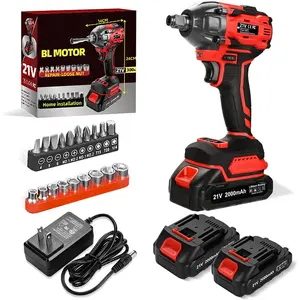 Cordless Impact Wrench, 21V Torque Power Impact Driver, 1/2" Power Impact Wrenches with 2 * 2.0Ah  with 19 Accessories, Electric Impact  Variable Speeds for  installation (red)