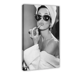 Audrey Hepburn Lipstick Wall Art Black And White Print Vintage Fashion Photo Old Hollywood Art Feminist Poster Fashion Wall DecorFor Room Decor Aesthetic Wall Decor For Bedroom Office Bar