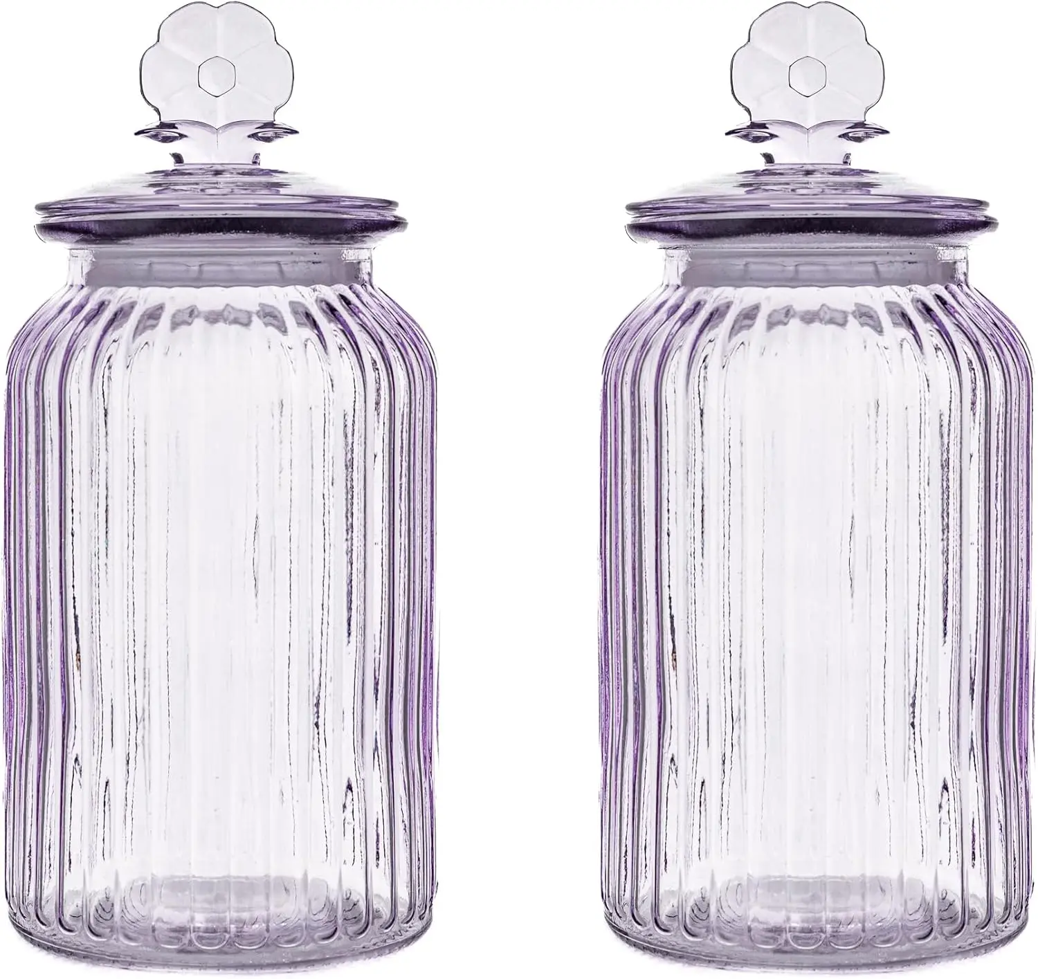 Textured Flower Canister, Ribbed Round, Lavender, Set of 2